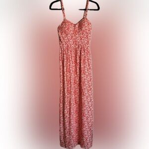 LILY ROSE Floral Print Molded Cup Maxi Long Dress Red White Women’s Size Small